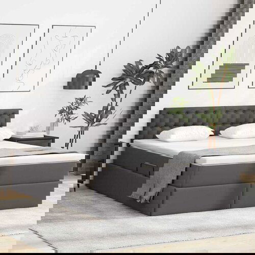 vidaXL Krevet S LED lampica s uzglavljem Siva 140 x 200 cm PVC Cijene