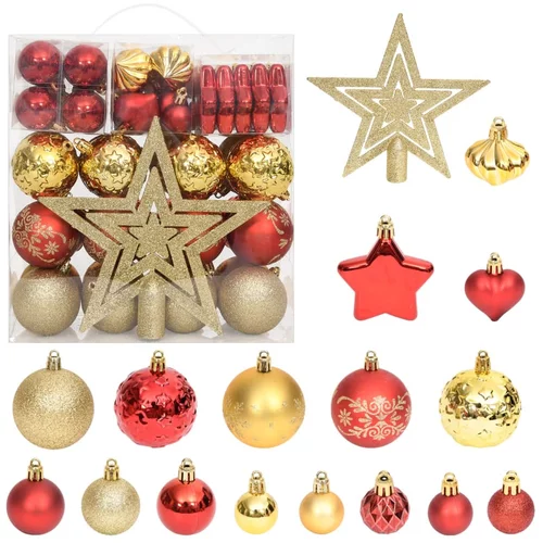  Set božićnih kuglica od 70 komada zlatne i crvene