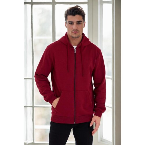 Dewberry 94090 Kangaroo Pocket Hooded Zipper Mens Sweatshirt-BURGUNDY Slike