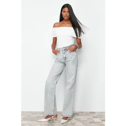 Trendyol Light Blue Pale Effect Vintage High Waist Wide Leg Jeans