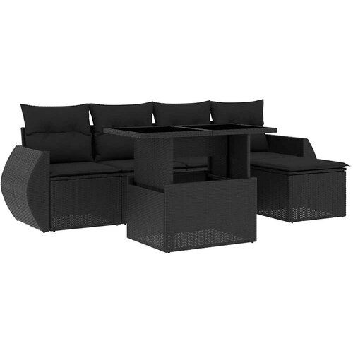  6-dijelni set vrtnih sofa s jastucima crni od poliratana Crna 100 x 55 x 73 cm Slike