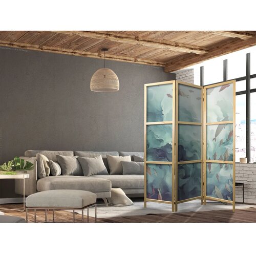  Japanski paravan - Escaping Fish - Very Fast Swimming Fish in Muted Colors Among Ocean Depths 135x172 Cene