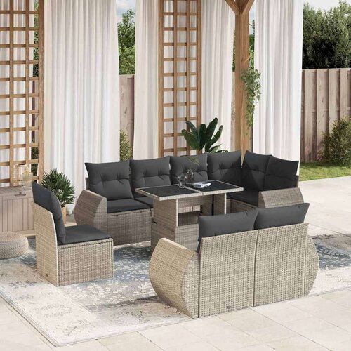 VidaXL 9-dijelni set vrtnih sofa od poliratana s jastucima svjetlosivi Slike