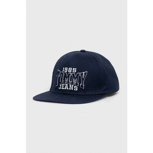 Tommy Jeans Bombažna bejzbolska kapa mornarsko modra barva