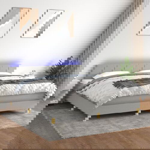The Living Store Box spring postelja z vzmetnico LED sv. siva 180x200 cm blago - Box Spring Postelja, (21520703) Cene