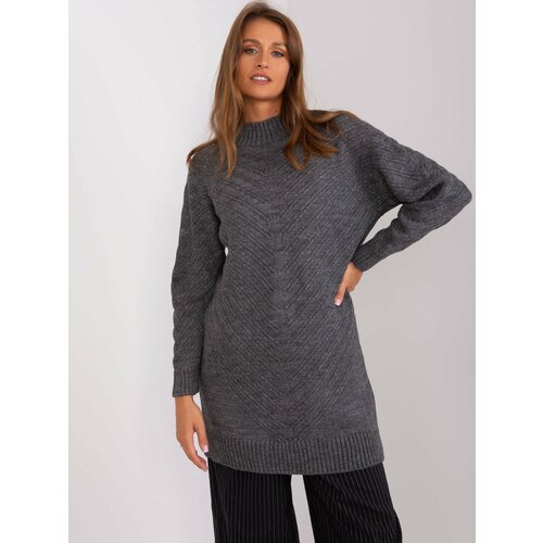 Fashion Hunters Dark gray long oversize turtleneck sweater Slike