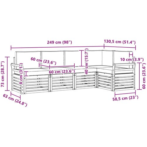  Set vanjskih sofa 5 pcs Bijela i krem 249 x 130,5 x 73 cm Slike