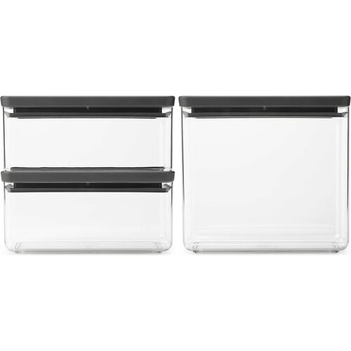 Brabantia Četvrtaste posude za zalihe koje se mogu slagati, Tasty+, dark grey - Set 2 (2x 1,5 L und 2x 3,5L) Slike