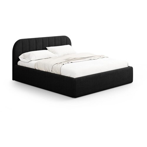 Windsor & Co Sofas Črna oblazinjena zakonska postelja s prostorom za shranjevanje z letvenim dnom 200x200 cm Juno – Cene