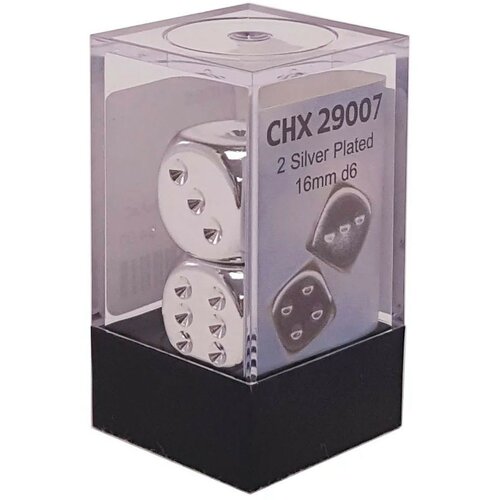 Chessex kockice - silver metallic dice pair D6 16mm Cene