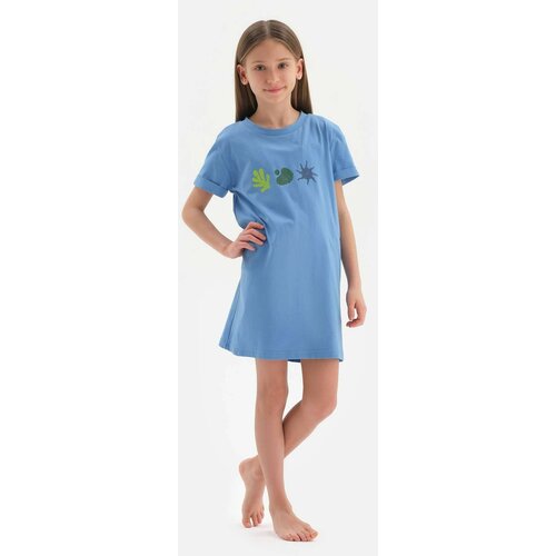 Dagi Blue Girl's Coral Printed Short Sleeve Nightgown Cene