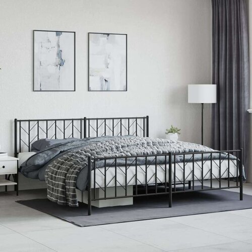 Metalni okvir kreveta uzglavlje i podnožje crni 193x203 cm Slike