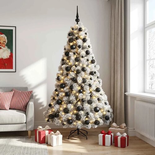  Umjetno božićno drvce s kuglicom 240 cm 300 LED lampica - Zelena i bijela 240 cm s LED-ima i crnim lopticama Cene