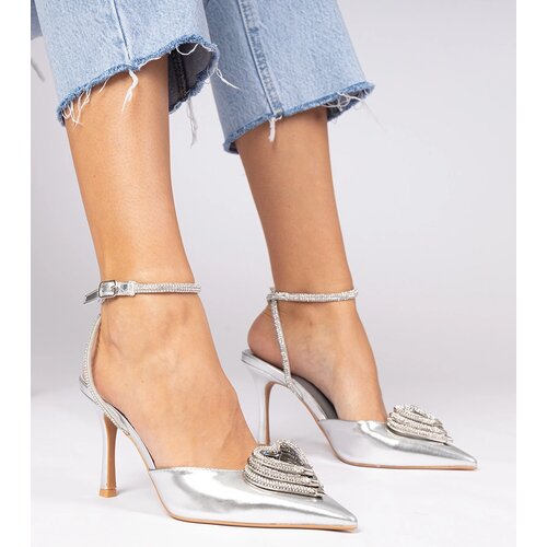 Gemre Silver slingback stilettos embellished with zirconia Isoda Cene