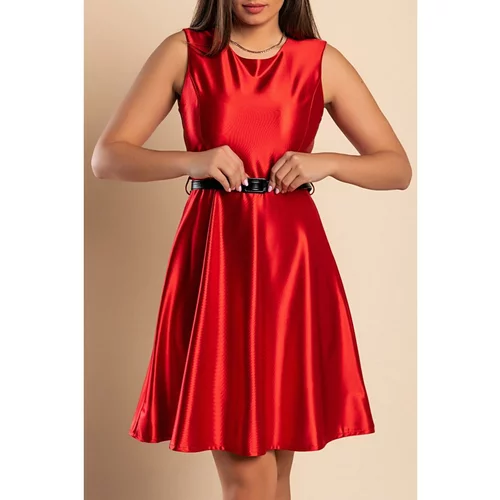Fenzy Mini Obleka Iz Imitacije Satena, Rdeča