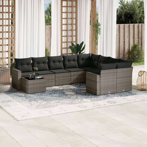 vidaXL 10-dijelni set vrtnih sofa od poliratana s jastucima sivi Cijene