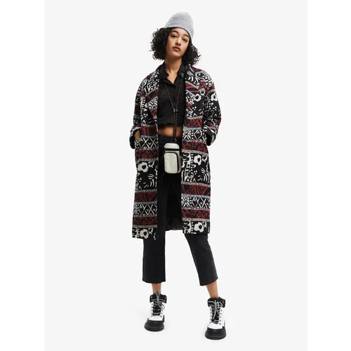 Desigual Black Women Patterned Coat Dev - Women