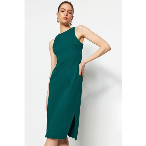 Trendyol Emerald Green Straight Cut Crew Neck Midi Pencil Skirt Woven Dress Slike