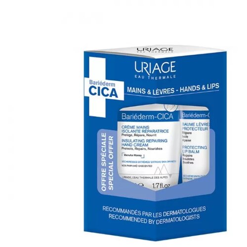 Uriage Set za negu ruku i usana Bariederm CICA, Krema za ruke, 50 ml + Balzam za usne, 15 ml, 2 proizvoda Slike
