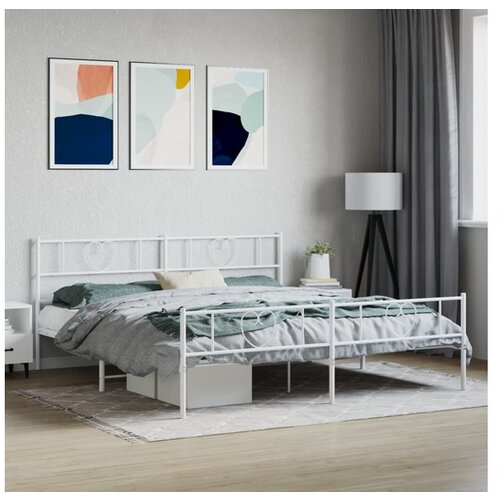 VidaXL Metalni okvir kreveta uzglavlje i podnožje bijeli 193x203 cm Slike