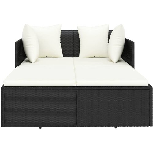 LEŽAJ za sunčanje s jastucima crni 182 x 118 x 63 cm poliratan Slike