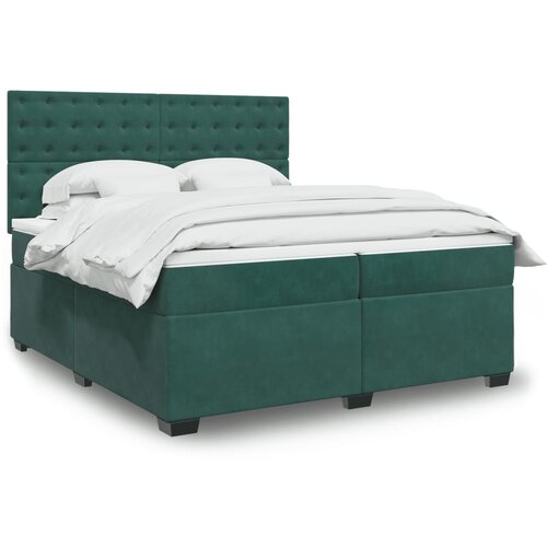 VidaXL Box spring postelja z vzmetnico temno zelena 200x200 cm žamet Slike