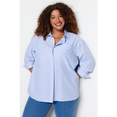 Trendyol Curve Blue Striped Poplin Shirt Slike