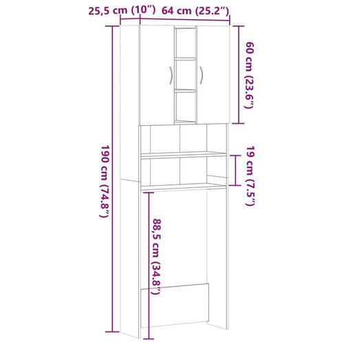  Ormarić za perilicu rublja boja hrasta sonome 64x25 5x190 cm Slike