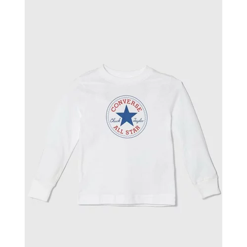 Converse Bombažna majica z dolgimi rokavi bela barva