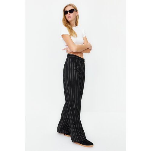 Trendyol Black Wide Leg Glitter Detailed Striped Woven Trousers Slike