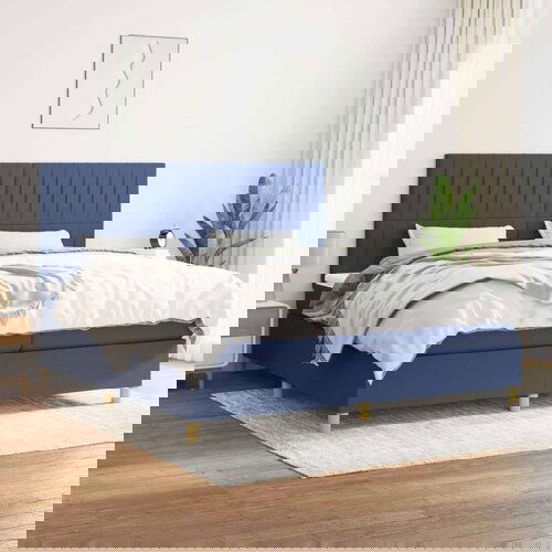  Box spring postelja z vzmetnico moder 200x200 cm blago, (20851580) Cene