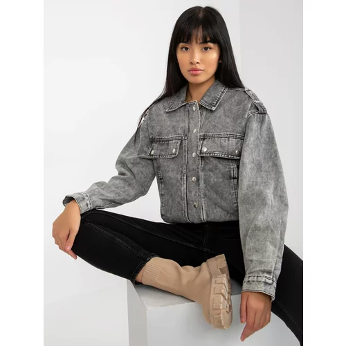 Fashion Hunters Gray women's denim jacket with pockets