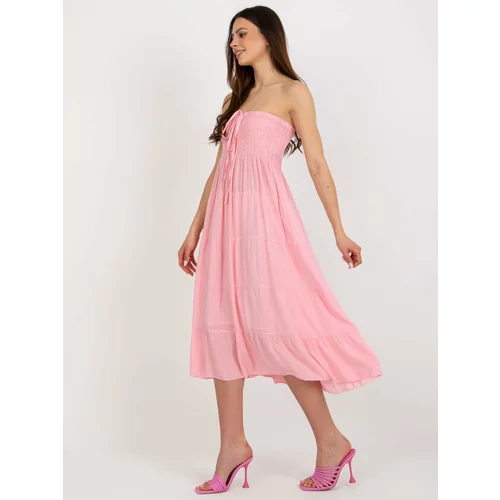 Fashion Hunters Light pink midi dress with frill and tie