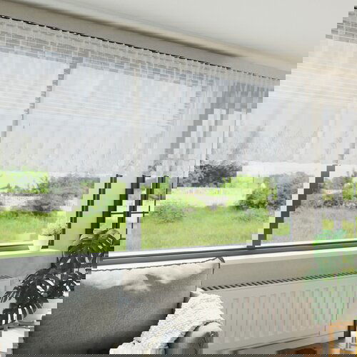 VidaXL Čipkasta zavjesa sa zavjesama Cvjetni Bijela 400 x 80 cm Poliester Slike