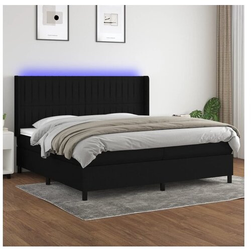  Box spring postelja z vzmetnico LED črna 200x200 cm blago Cene
