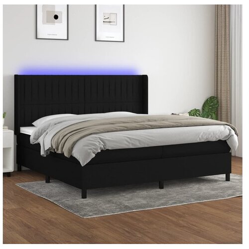  Krevet box spring s madracem LED crni 200x200 cm od tkanine Cijene