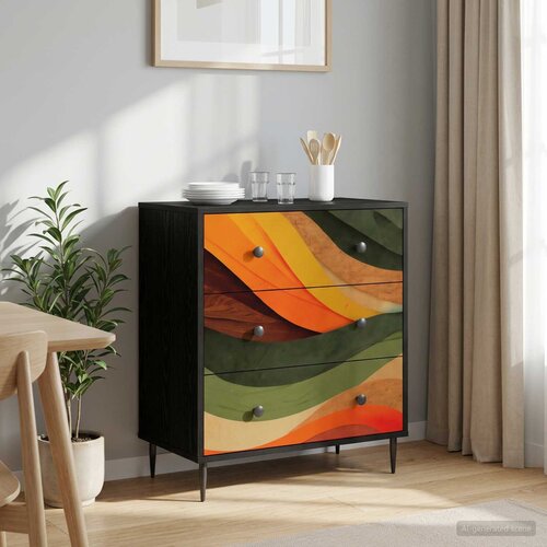  Komoda BONN Retro valni uzorak 66 x 36,5 x 76 cm Crni hrast Cijene