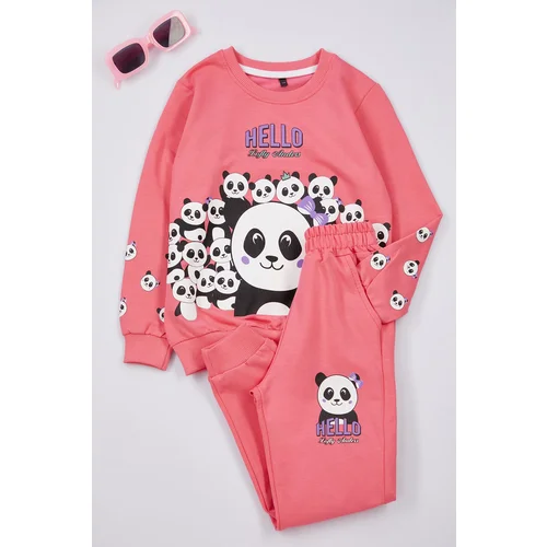 Trendyol Girl Fuchsia Panda Patterned Pajama Set Knitted Bottom-Top Set