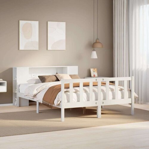 vidaXL Krevet s regalom z knjige bez madraca bijeli 150x200cm borovina Cene