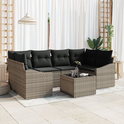 VidaXL 7-delna vrtna sofa z blazinami siva poli ratan Slike