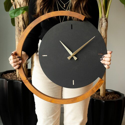 moon time wooden metal wall clock - APS117 blackwalnut decorative metal wall clock Slike