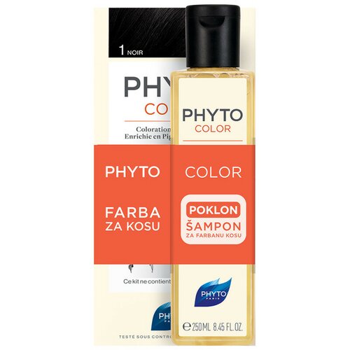 Phyto color 1 noir farba+šampon za farbanu kosu Slike