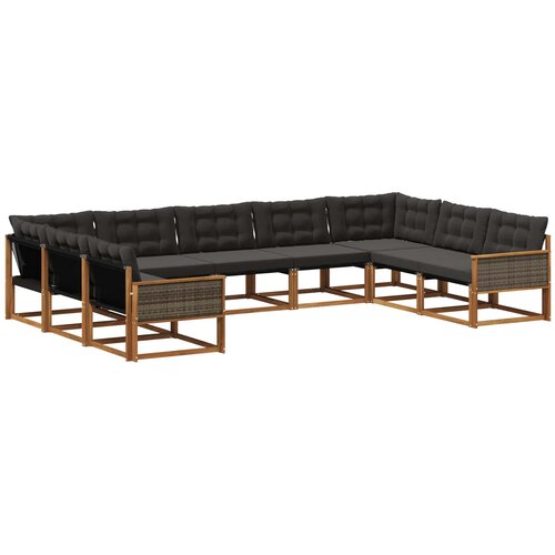 vidaXL Zunanja garnitura za sedenje z blazino 9 pcs Naravna in črna, (5000273605) Cene