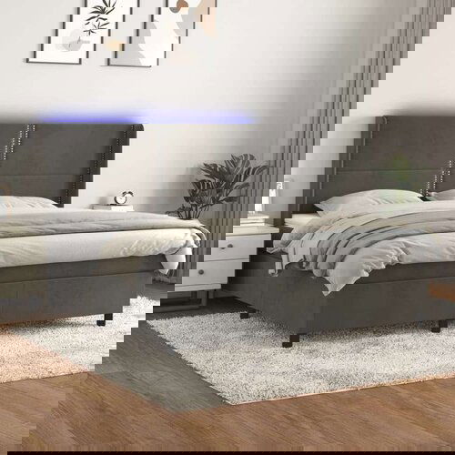  Box spring postelja z vzmetnico LED temno siva 160x200 cm žamet, (20936934) Cene