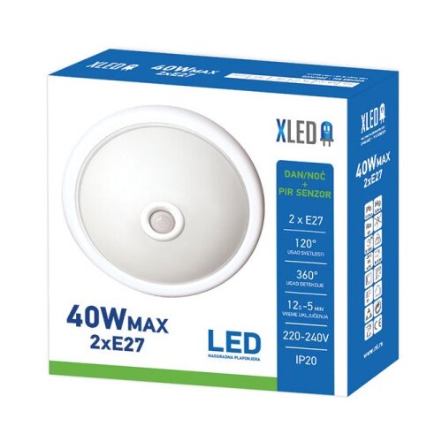 Xled 2*40W (E27) max Nadgradna okrugla LED plafonjera,dan/noc+PIR Sensor,Glass cover/Iron 300*90MM Slike