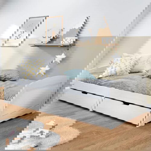  The Living Store Dnevna postelja z 2 predaloma IRUN bela 90x200cm trdna borovina - Dnevna Postelja, (21496977) Slike