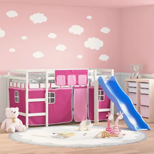  Dječji krevet na kat i zavjese ružičasti 80 x 200 cm borovina