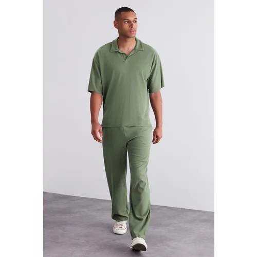 Trendyol Limited Edition Khaki Comfort/Wide Leg Textured Wrinkle-Resistant Hidden Drawstring Sweatpants