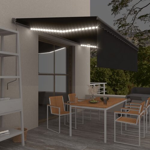 VidaXL Avtomatska tenda s senčilom LED + senzor 5x3 m antracitna Slike