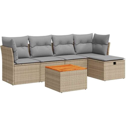 VidaXL 6-dijelni set vrtnih sofa s jastucima bež od poliratana Slike